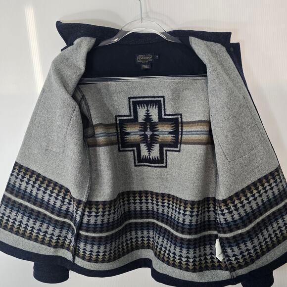 Pendleton Wool Southwestern Cross-Back Western Jacket Blue Geometric Pattern S - Picture 6 of 9